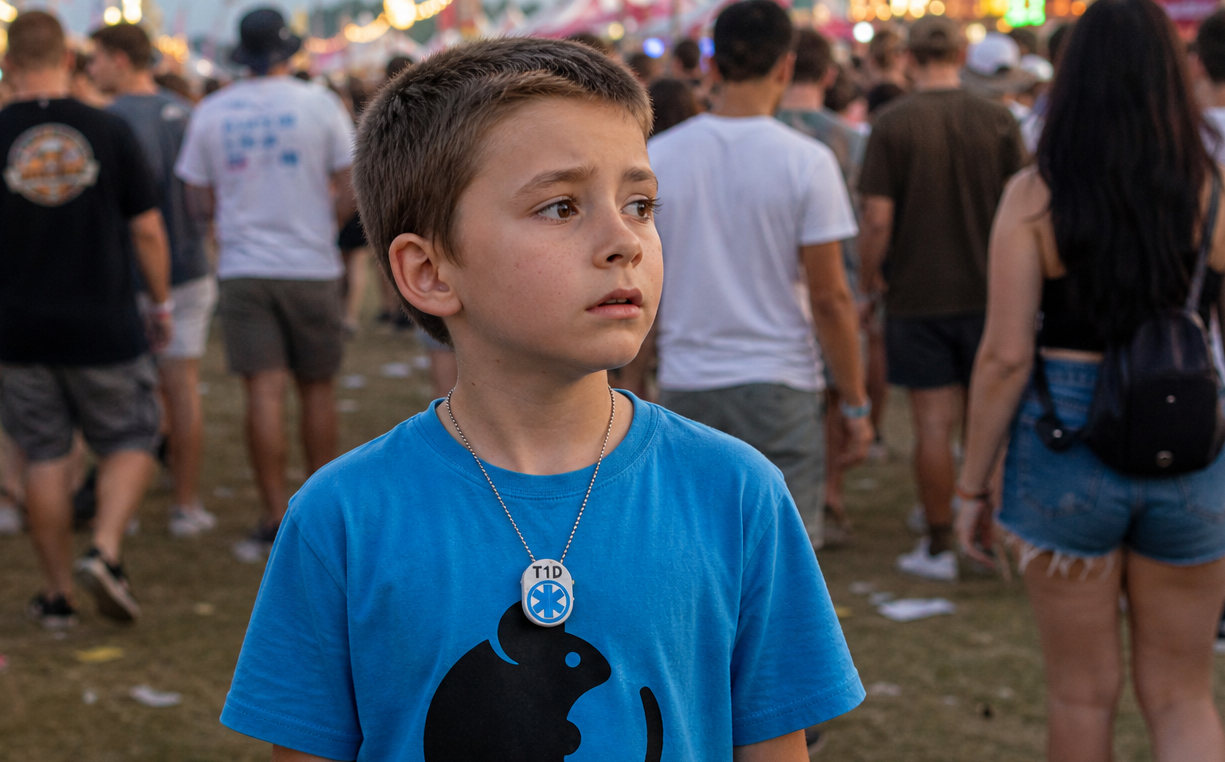 Type 1 diabetic child at festival
